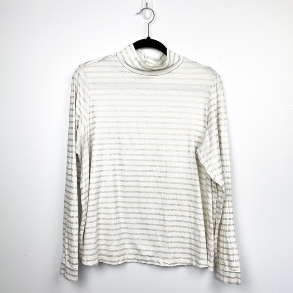 Maeve by Anthropologie Long Sleeve White & Gold Striped Top - Picture 1 of 10
